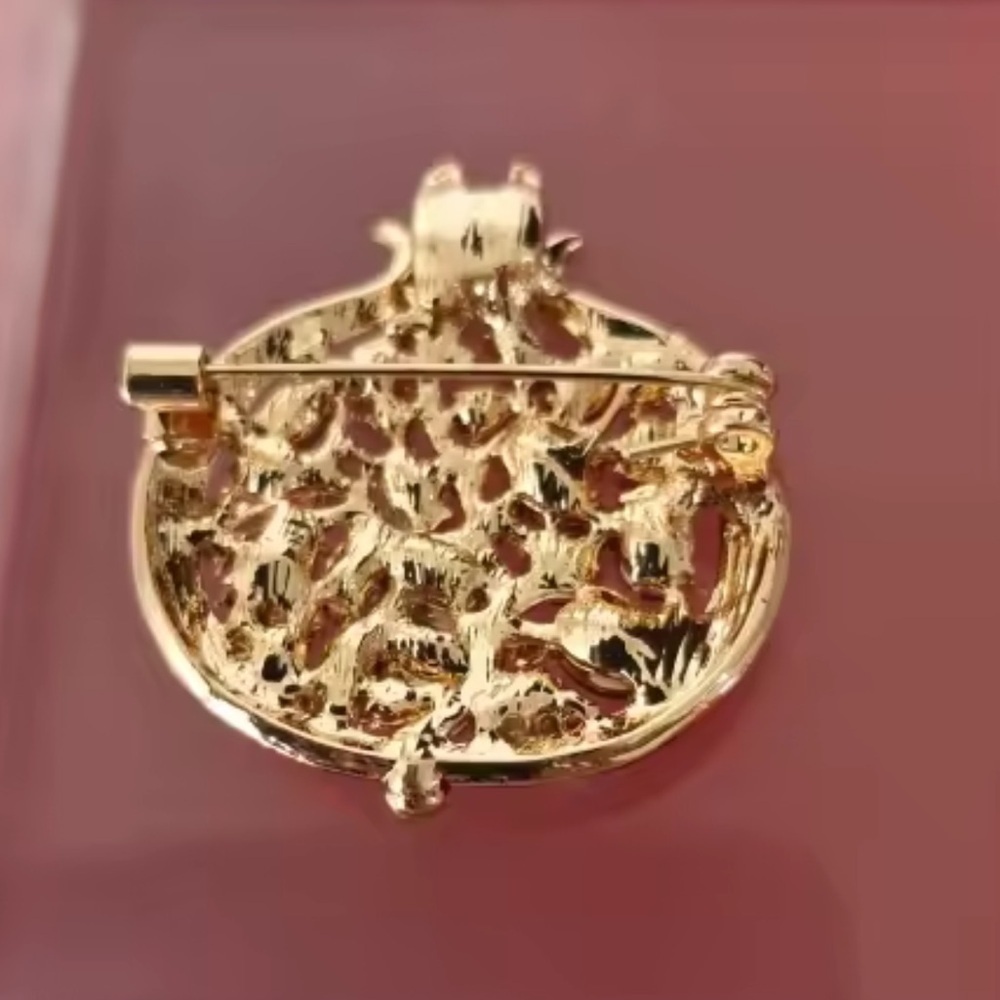 Ruby Red Pomegranate Crystal Gold Brooch - Picture 10 of 12